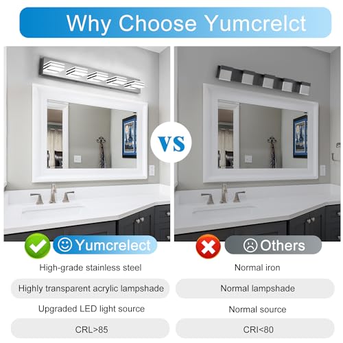 LED Vanity Lighting 30W Lights for Mirror 5 Light Bath Wall Lamps 34 Inch Bathroom Sink Lights over Vanity Modern Long Bath Lights Bars Chrome Wall Sconces Light for Bathroom Restroom 6000K