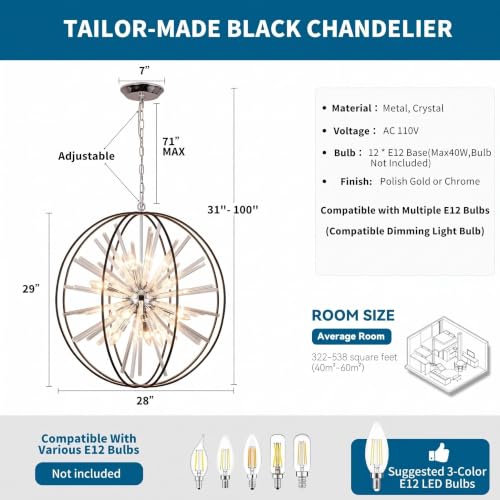 Modern Black Crystal Chandelier for Entryway Foyer High Ceiling