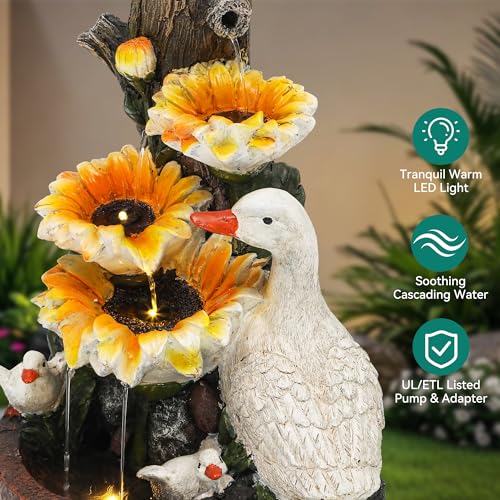 AUTODAYA 19" Sunflower & Duck Water Fountain Indoor Outdoor with LED Lights
