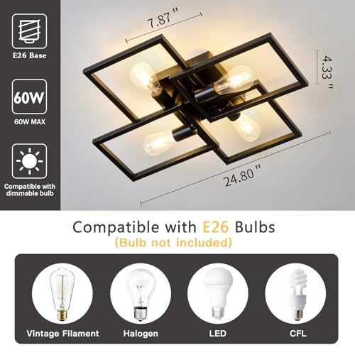 Black Industrial Semi Flush Mount Ceiling Light Kitchen Light Fixtures 4