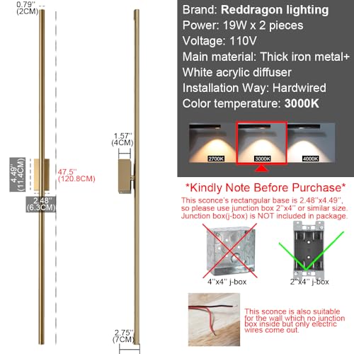 Only Suitable for Small Junction Box Set of 2 Gold Wall Lights Hardwired (2 Count)