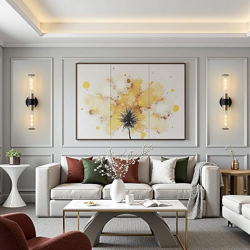Hardwired Black Gold Vanity Light Threaded Glass Wall Sconce