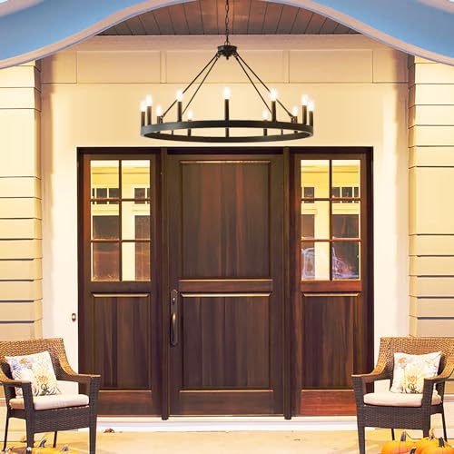 40 Inch Black Wagon Wheel Chandelier
