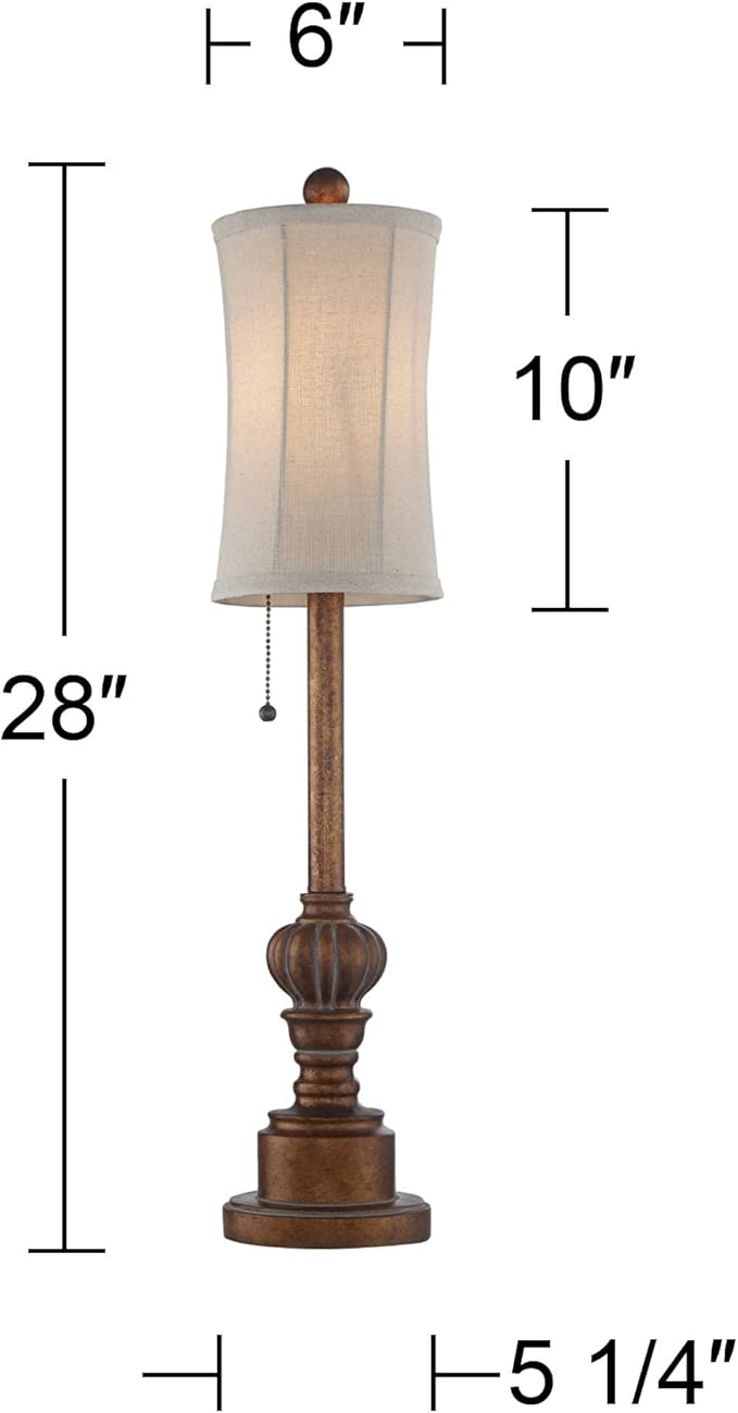 Regency Hill Bertie Traditional Natural Cottage Buffet Table Lamps 28" Tall Skinny Set of 2 Warm Brown Wood Tone Fabric Drum Shade Decor for Living Room Bedroom House Bedside Nightstand Home
