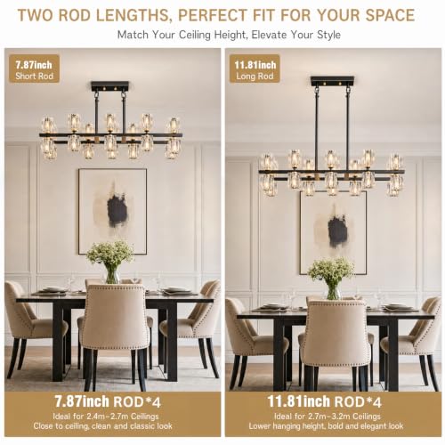 20 Light Linear Crystal Chandelier for Dining Room Kitchen Island 32inch