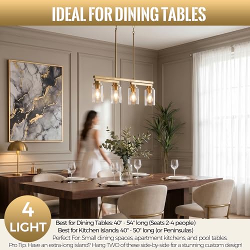 4 Light Brushed Gold Linear Chandelier