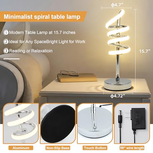PIRTSDEL Modern Spiral Table Lamp for Bedside Nightstand Touch and Remote Dual Control
