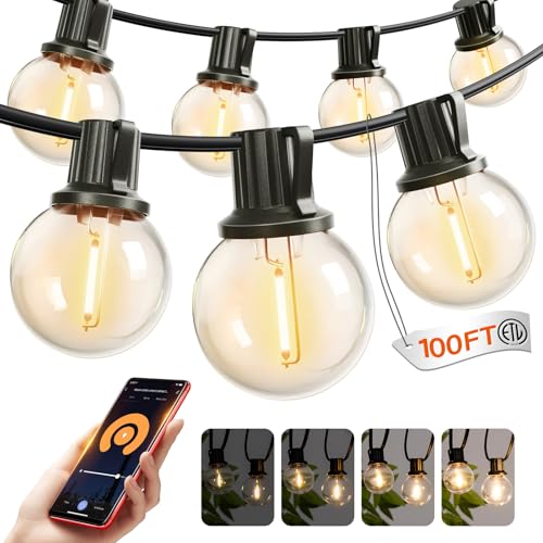 Outdoor String Lights 100FT G40 with APP 54 LED Shatterproof Bulb (100 Foot)