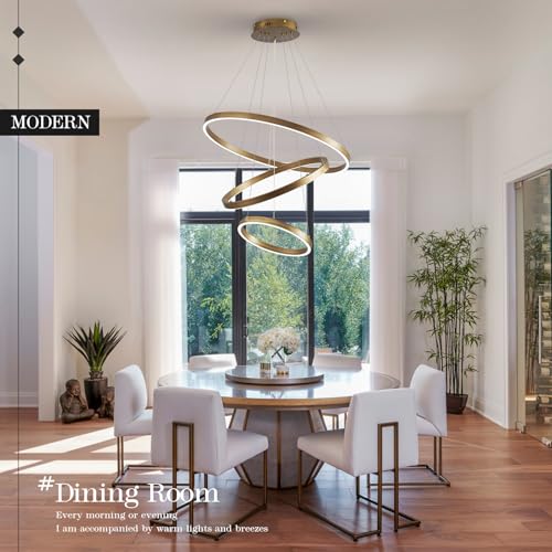 LED 3 Ring Chandelier Gold Brass Dimmable Modern Pendant Light