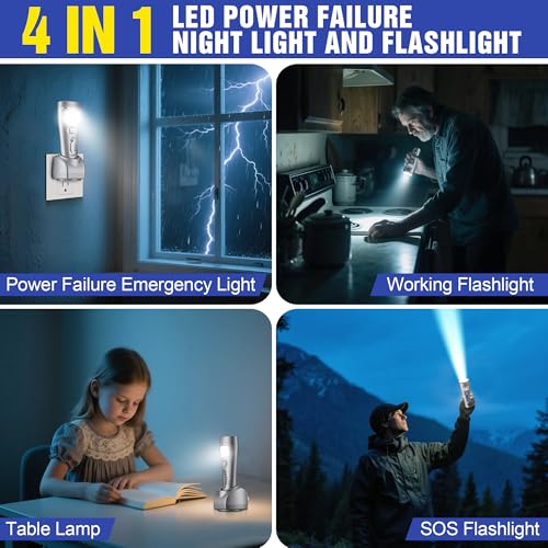4 Pack Rechargeable Emergency Light with Auto On Power Outage (4 Count)
