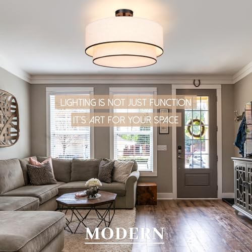 20 inch Semi Flush Mount Ceiling Light Fixture with Fabric Shade