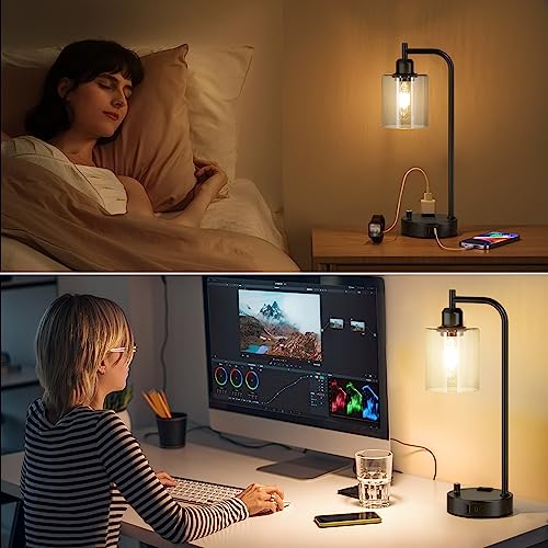 Industrial Nightstand Lamps for Bedrooms Set of 2 (2 Count)