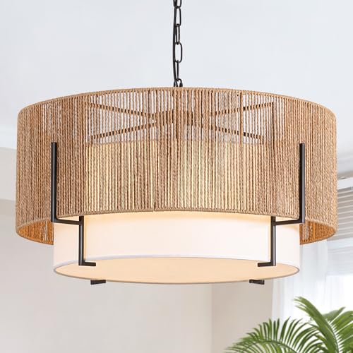 25.6" Large Rattan Chandelier for Dining Room