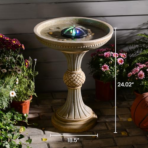 24H Outdoor Water Fountain with Solar Pump Italian Resin Garden Fountain for Patio Yard Weather