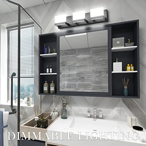 3 Lights Black Dimmable LED Vanity Light for Bathroom Up and Down Black Modern Bathroom Wall Light Fixtures Over Mirror