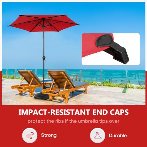 7.5FT Lyon Outdoor Patio Umbrella Outdoor Table Umbrella with Push Button Tilt and Crank Market Umbrella 6 Sturdy Ribs UV Protection Waterproof for Garden Deck Backyard Pool Dark Red