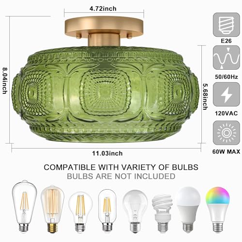 11" Art Deco Glass Semi Flush Mount Ceiling Light Fixture