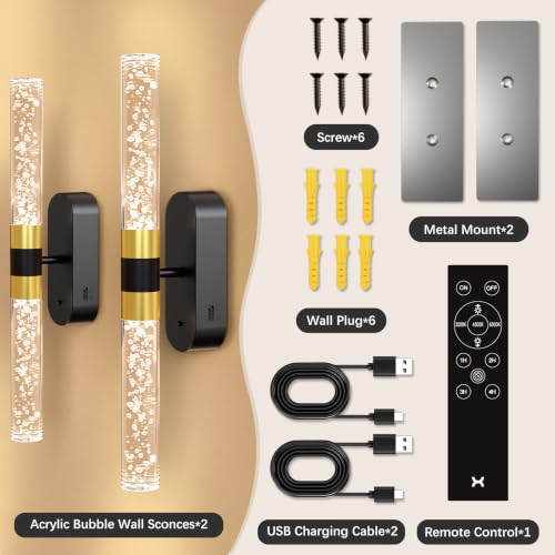 Crystal Battery Operated Wall Sconces Set of 2 for Home Space (2 Count)
