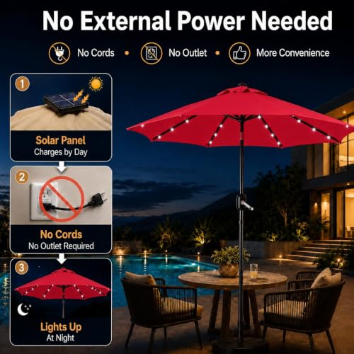 9FT Solar Patio Umbrella w