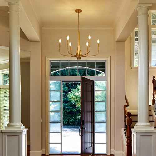 Gold Chandelier Light Fixture, 6-Light Modern Farmhouse Kitchen Chandeliers Over Table Hanging, Industrial Metal Chandeliers for Dining Room Entryway Bedroom Living Room Foyer Hallway