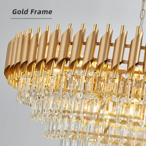 Modern Crystal Chandelier 7 Tiers Gold 35" Round 18 (19 Count)