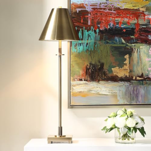 Nexum Antique Brass Modern Metal Buffet Table Lamp with Tapered Metal Shade