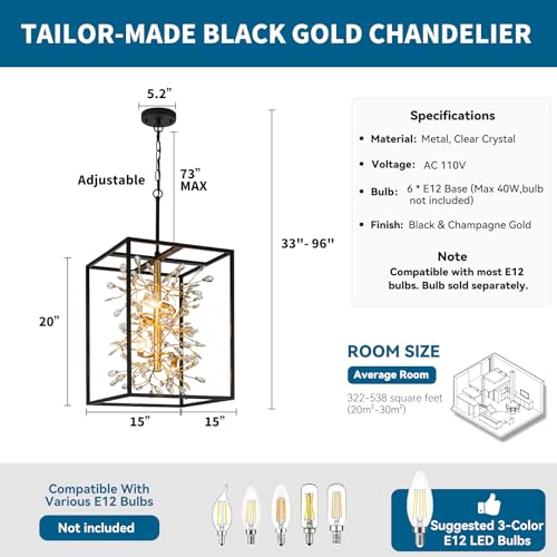 Modern Black and Gold Crystal Chandelier for Foyer Entryway