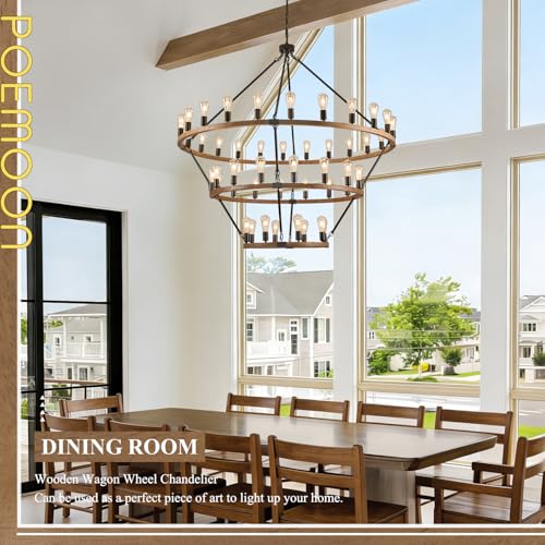 Oak Wooden Wagon Wheel Chandelier 48
