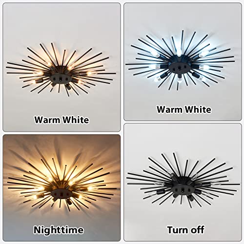 Semi Flush Mount 8 Light Ceiling Light Modern Metal Ceiling Lighting Black Light Fixture for Farmhouse Kitchen Dining Room Bedroom Hallway Living Room