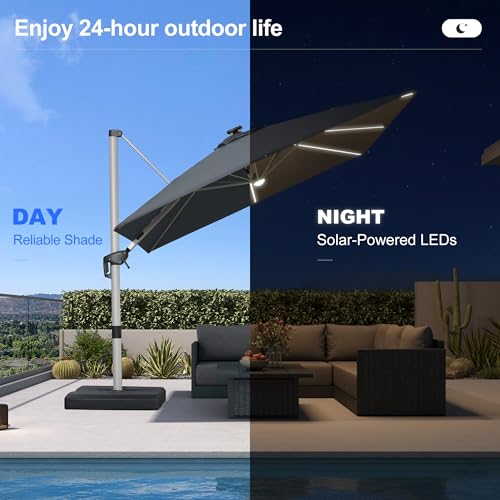 Cantilever Umbrella 9' X 9' Solar LED Light Patio Deck