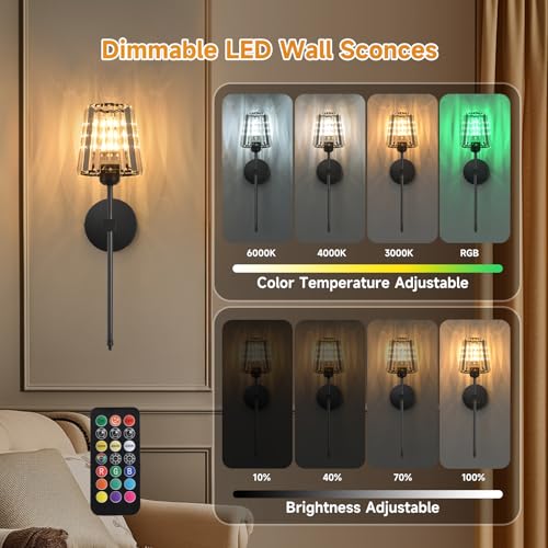 Battery Operated Crystal Wall Sconces Set of 2