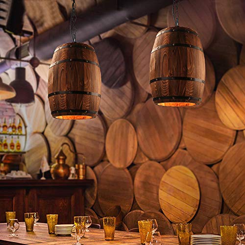 Antique Wood Wine Barrel Pendant Light
