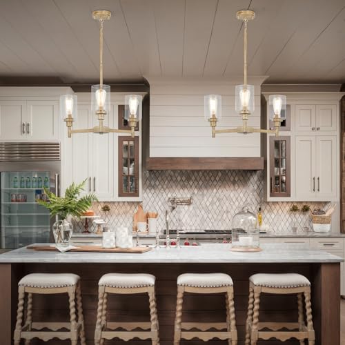 3 Light Fake Wood Rustic Chandeliers for Dining Room with Clear Glass Cover