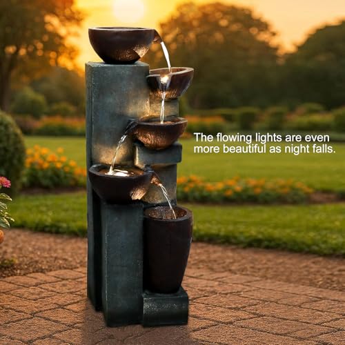 39.7" Tall Outdoor Water Fountain and Waterfalls