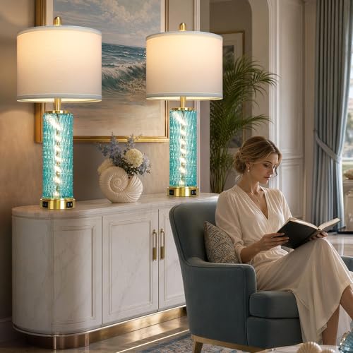 28" Coastal Glass Table Lamps Set of 2 (2 Count)