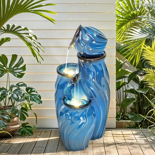 29" Ceramic Outdoor Fountain with Lights