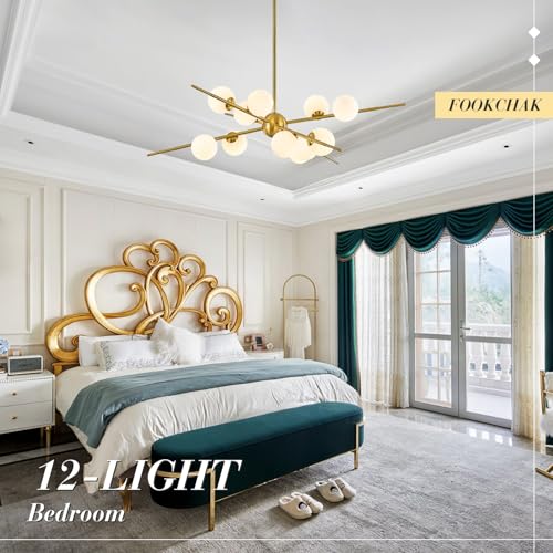 Large Gold Sputnik Ceiling Light Fixture 39in 12 Light Frost Glass