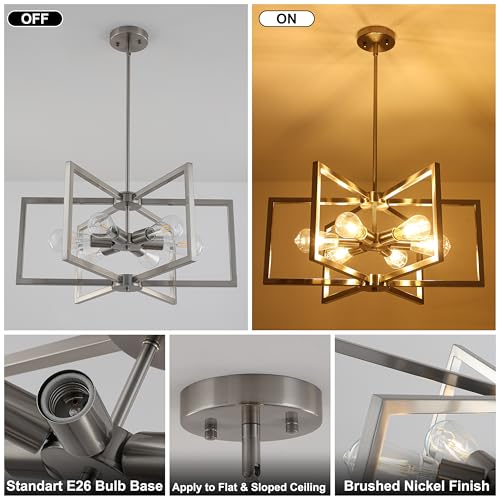 23.6”Brushed Nickel Chandelier for Dining Room 6 Light Kitchen Chandelier Modern Dining Room Light Fixtures Over Table