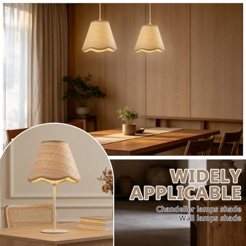 4 Pcs Scalloped Clip On Rattan Lamp Shade (4 Count)
