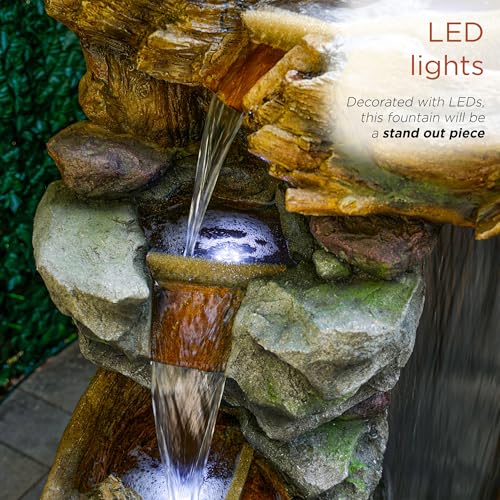 TZL404 71" Cascading Tree Trunk Fountain with LED Lights