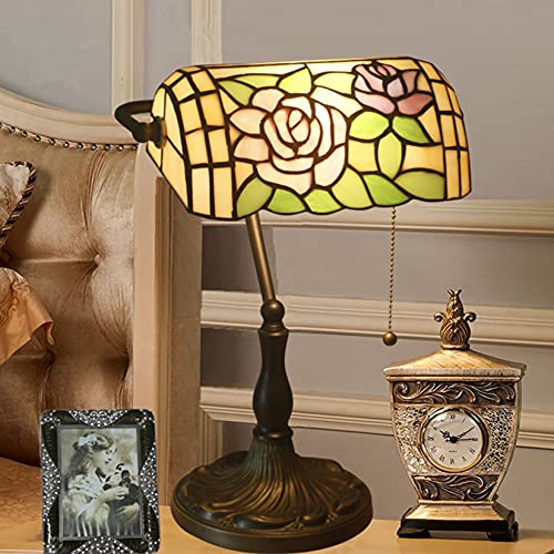 Tiffany Style Bankers Table Lamp Stained Glass Piano Desk Lamp Vintage Bedroom Bedside Lamp for Study