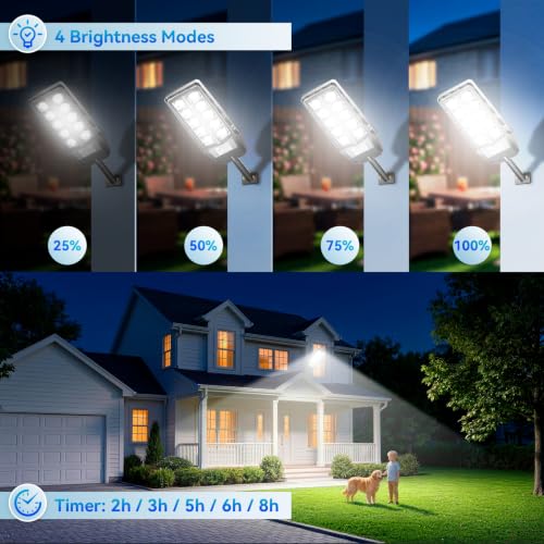 Solar Street Lights Outdoor with Motion Sensor Remote Control 7000K