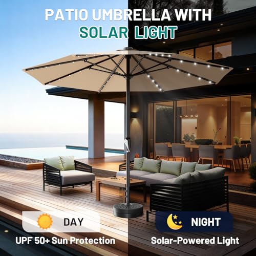 12FT Large Patio Umbrella with Solar Lights