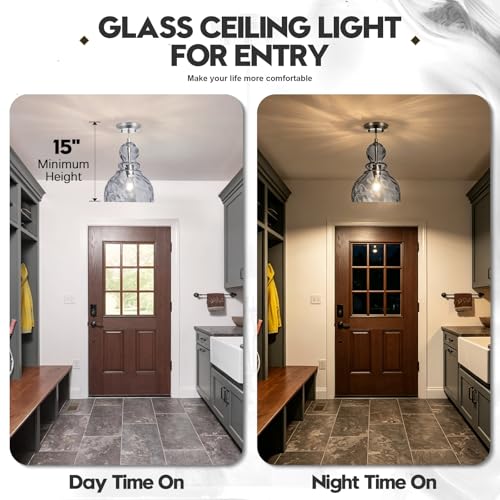 Hammered Glass Pendant Light Smoked Grey Kitchen Island Lights 10in Large Chrome Pendant Hanging Light for Dining Room Kitchen Sink Hallway Entrance
