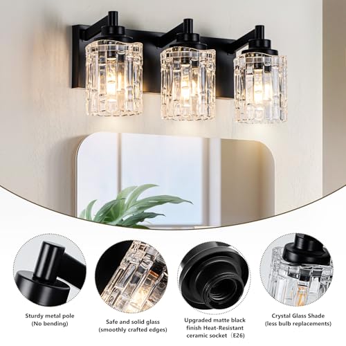 3 Light Black Bathroom Light Fixtures
