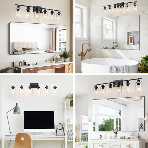 6 Light Bathroom Light Fixtures Black Vanity Light Over Mirror Modern Farmhouse Wall Lighting Sconces Wall Lamp for Bathroom