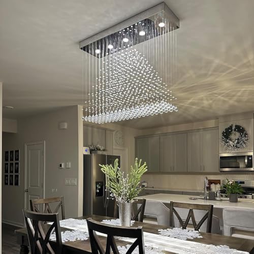 Contemporary Modern Crystal Chandelier Flush Mount Chandelier Rain Drop Lighting Led Ceiling Bathroom Fixtures Pendant Lamp for Living Dining Room Foyer Bedroom Hallway L32 X W8 X H26