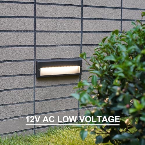Low Voltage Step Lights 10.6 Inch Outdoor 12V AC Landscape Stair Lights Wired 2PK 6W LED Electric Outdoor Deck Lighting Black Metal 122 Lumens 3000K Warm White with Cable Connectors (2 Count)
