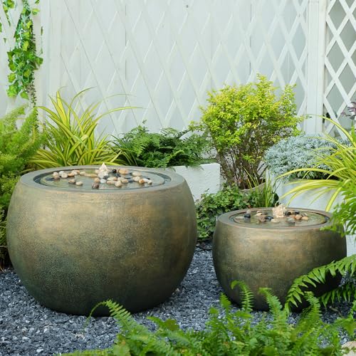 Garden Water Fountain Outdoor Large Round Bubbler Water Feature Indoor with Lights & Pump for Patio Pool Pond Yard Home Decor Gold
