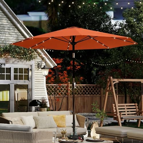 10FT Solar Umbrella 32 LED Lighted Patio Umbrella Table Market Umbrella w